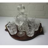 Crystal Presentation Decanter with Crystal Glasses, On a Fitted Tray