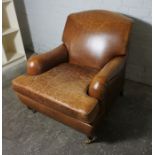 Brown Hide Upholstered Armchair, 90cm highCondition reportProminent wear marks to arms, seat and