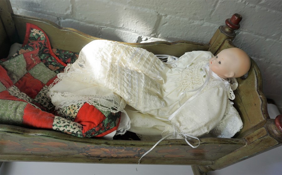 Armand Marseilles Porcelain Doll, No 390, Also with another Porcelain Doll in a Painted Crib, (a - Image 3 of 6