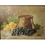 MB "Still Life of Grapes" Oil on Canvas, Monogrammed and Dated 1930, 29cm x 38.5cm