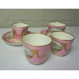 Six Pieces of Matching China Cups and Saucers, circa early 20th century, Having Scottish Pictoral