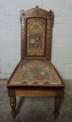 Walnut Prayer Style Chair, Having Fabric Upholstery, 94cm high