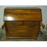George III Mahogany Writing Bureau, Having a Fall Front enclosing Maple Fronted Drawers and Pigeon