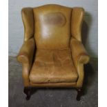 Laura Ashley Tan Hide Wing Armchair, 102cm high