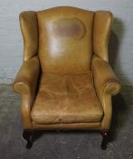 Laura Ashley Tan Hide Wing Armchair, 102cm high