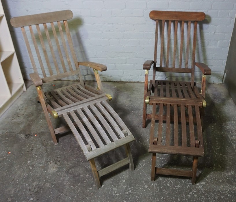 Two Folding Ships Style Deck Chairs, Both Having Brass Mounts, 94cm, 97cm high, (2)Condition