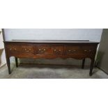 George III Oak Dresser Base, circa late 18th / early 19th century, Having three Drawers, 72cm