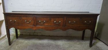 George III Oak Dresser Base, circa late 18th / early 19th century, Having three Drawers, 72cm