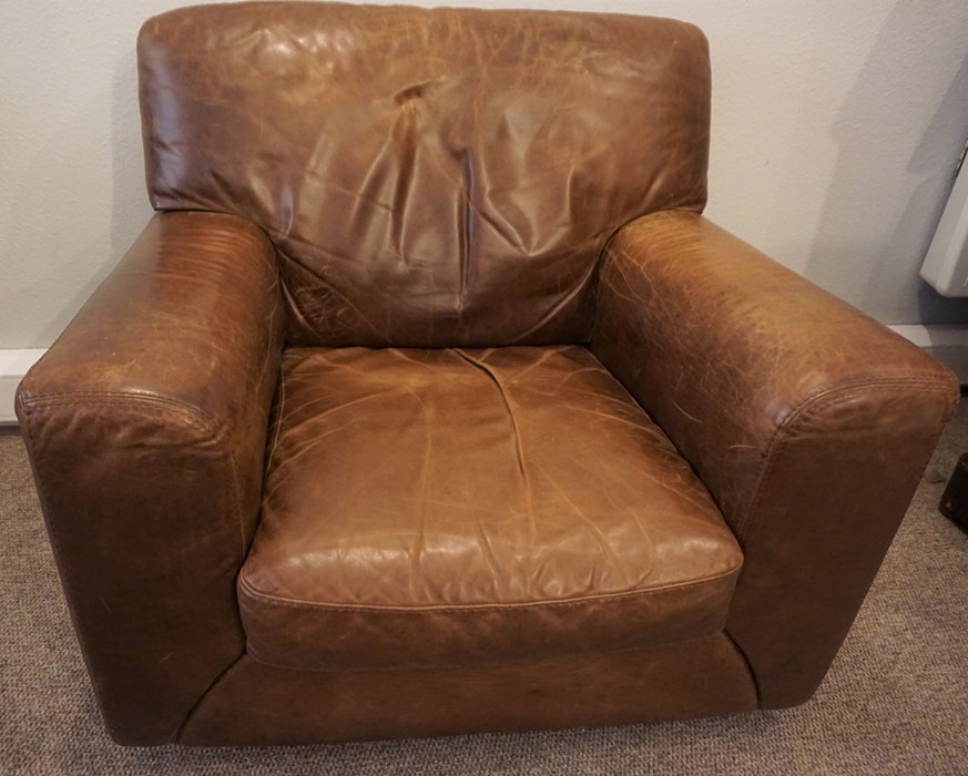 Brown Leather Armchair, 84cm high - Image 2 of 2