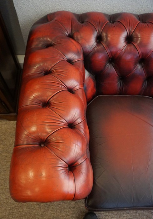 Chesterfield Ox Blood Leather Three Seater Sofa, 66cm high, 189cm wide, 94cm deep - Image 4 of 5