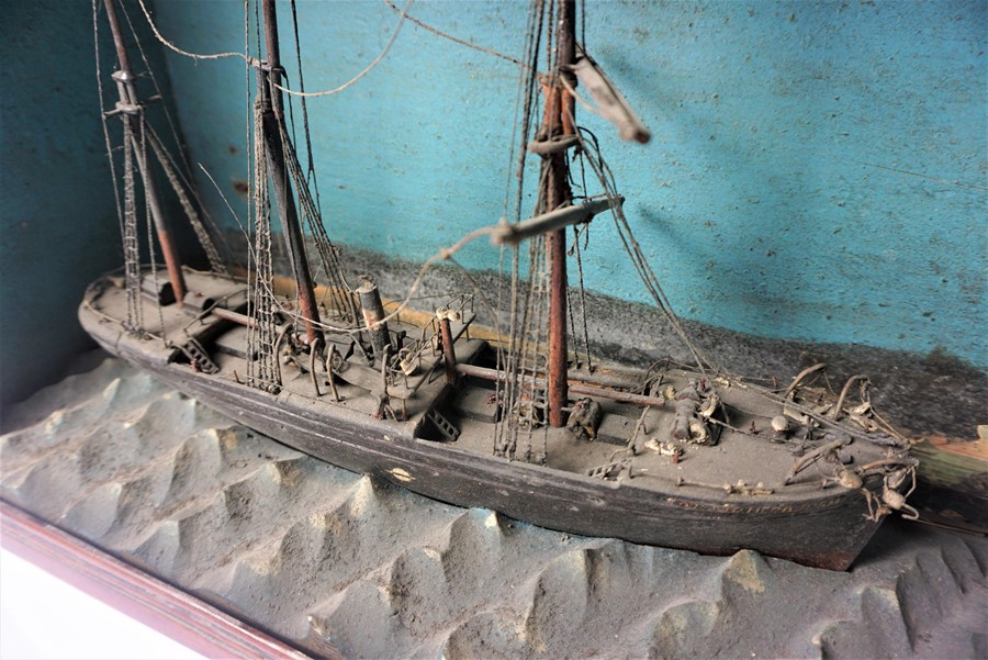 Model Boat, In a Wood Display Case, Named Dunstoneorough, Boat 20cm high, 36cm wide - Image 2 of 5