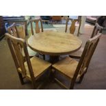 Pine Circular Breakfast Table, 75cm high, 119cm wide, With a Set of Six Pine Chairs, 107cm high, (