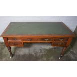 Stained Wood Kneehole Desk, circa late 19th / early 20th century, Having Fitted Drawers, Raised on