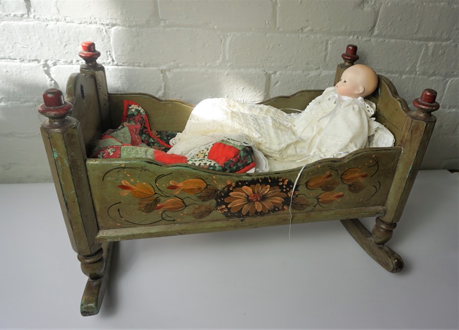 Armand Marseilles Porcelain Doll, No 390, Also with another Porcelain Doll in a Painted Crib, (a - Image 2 of 6