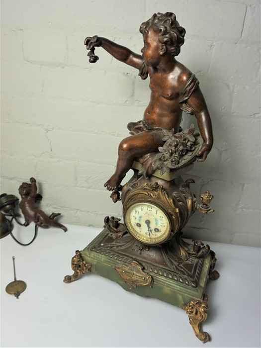 French Mantel Clock, Decorated with Putti, Having a Twin Train Movement, 57cm highCondition