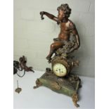 French Mantel Clock, Decorated with Putti, Having a Twin Train Movement, 57cm highCondition