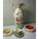 Mixed Lot of Porcelain and Pottery, To include a Large Continental Vase by Boucher, Royal Winton Pip