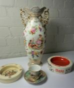 Mixed Lot of Porcelain and Pottery, To include a Large Continental Vase by Boucher, Royal Winton Pip