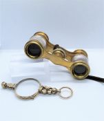 Pair of Opera Glasses, 5cm high, 9cm wide, With a Yellow Metal Lorgnette, (2)
