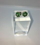 Pair of 18ct White Gold Gemstone and Diamond Cluster Earrings, Set with a Diamond to the centre,