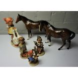 Eight Assorted Hummel and Goebel Figures, Also with two Beswick Horses, (10)