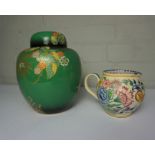 Poole Jug, Having a Coral underside, 12cm high, Also with a Carlton Ware Verte Royale Oviform Vase