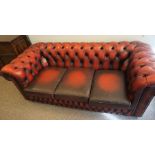 Chesterfield Ox Blood Leather Three Seater Sofa, 66cm high, 189cm wide, 94cm deep