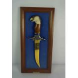 Eagle Hunting Knife, Having an Eagle surmount, Gold coloured Blade, Blade 20cm long, Raised on a