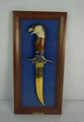 Eagle Hunting Knife, Having an Eagle surmount, Gold coloured Blade, Blade 20cm long, Raised on a