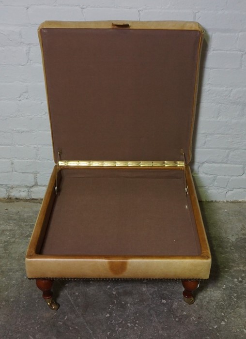 Modern Hide Footstool, Having a Hinged top, Terminating on Brass castors, 39cm x 70cm - Image 3 of 4