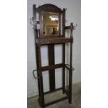 Oak Hallstand, Having a Mirrored section to the top, With Fitted Metal Pegs and Stick Rails, 194cm