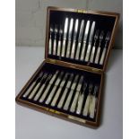 Set of Twelve Silver Bladed Fruit Knives and Forks, Hallmarks for Sheffield, Having Faux Mother of