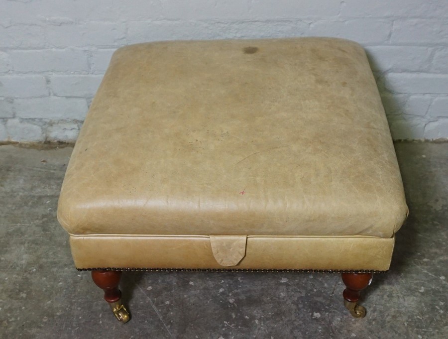 Modern Hide Footstool, Having a Hinged top, Terminating on Brass castors, 39cm x 70cm - Image 2 of 4