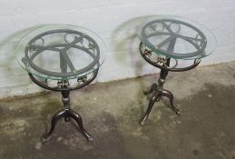 Pair of Metal Wine Tables, Having Glass Tops, 57cm high, (2)