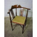 Two Similar Edwardian Style Mahogany Inlaid Corner Chairs, 79cm high, (2)