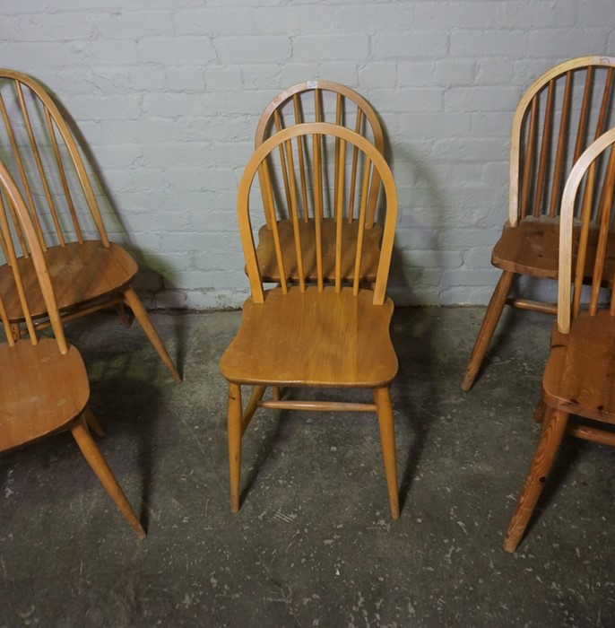 Two Pairs of Ercol Windsor style Chairs, 87cm, 95cm high, With a similar Pair of Chairs, (6)
