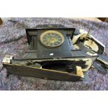 Victorian Black Slate Mantel Clock, (Damaged) 36cm high