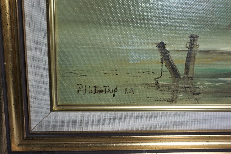 P.J Wintrip "Fishing Boats" OIl on Board, Signed, 29cm x 60cm - Image 3 of 3