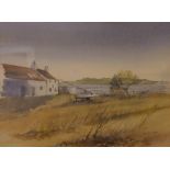 Derek Cook "River Scene with House and Boat" Watercolour, 24.5cm x 33cm