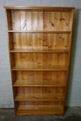 Pine Open Bookcase, 183cm high, 96cm wide, 21cm deep