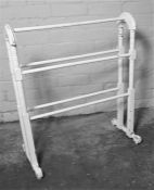 White Painted Towel Rail, 80cm high, 69cm wide, With three Wicker Baskets, (4)