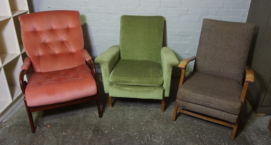 Three Fireside Armchairs, 88cm, 95cm high, (3)