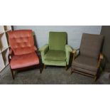 Three Fireside Armchairs, 88cm, 95cm high, (3)