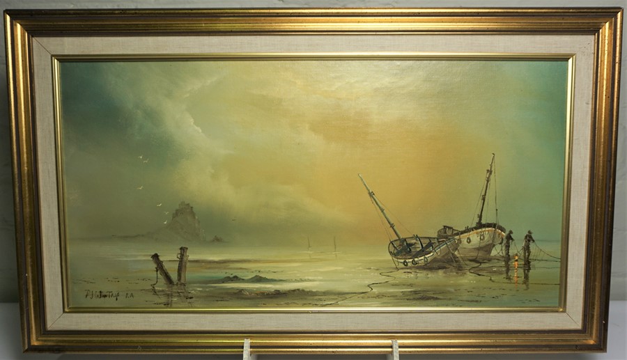 P.J Wintrip "Fishing Boats" OIl on Board, Signed, 29cm x 60cm - Image 2 of 3