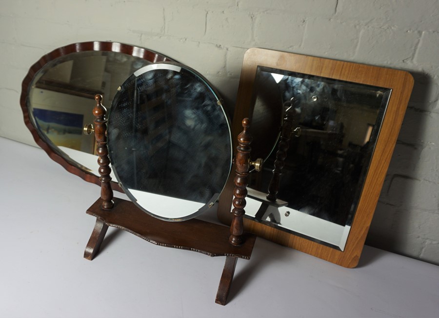 Four Assorted Wall Mirrors, With a Dressing Mirror, (5)