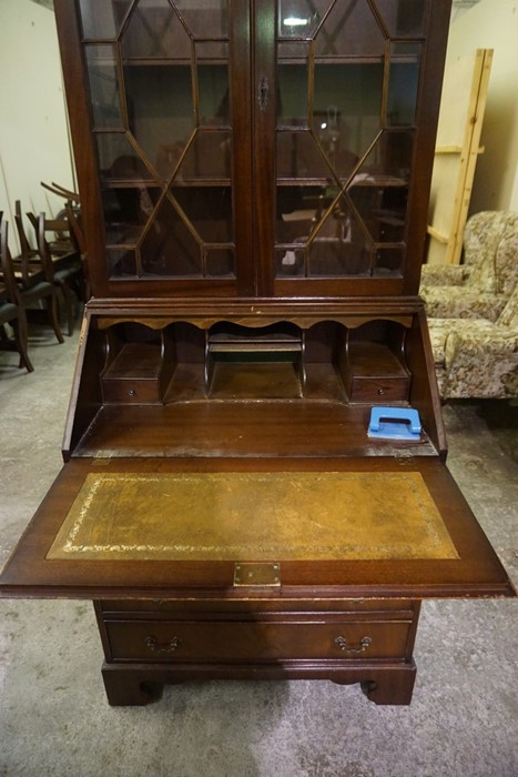 Reproduction Bureau Bookcase, Having two Glazed Astragal Doors above a Fall Front and four Graduated - Image 5 of 5