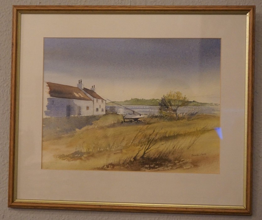 Derek Cook "River Scene with House and Boat" Watercolour, 24.5cm x 33cm - Image 3 of 3