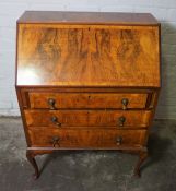 Walnut Writing Bureau, 102cm high, 74cm wide, 49cm deep