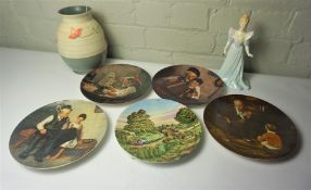 Five Picture Plates, Porcelain Figurine and a Vase, (5)