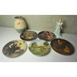 Five Picture Plates, Porcelain Figurine and a Vase, (5)